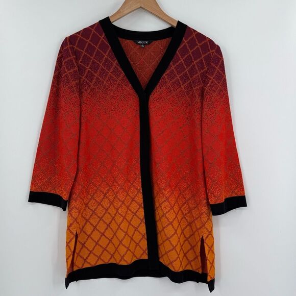 Misook Sweaters - Misook Ombre Knit 3/4 Sleeve Cardigan Jacket | Orange Ombre w/Black Trim | Large